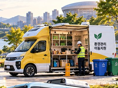 환경관리 이동지원 차량과 작업자